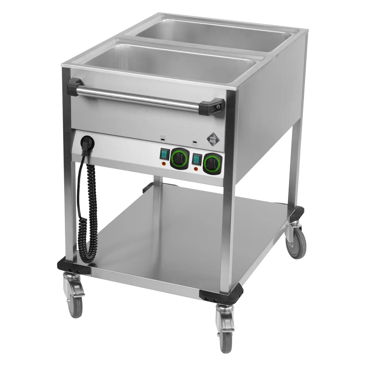 Bain marie trolley electric GN 2-1/1 controllers on shorter side with rack | RM - BMPK 2120
