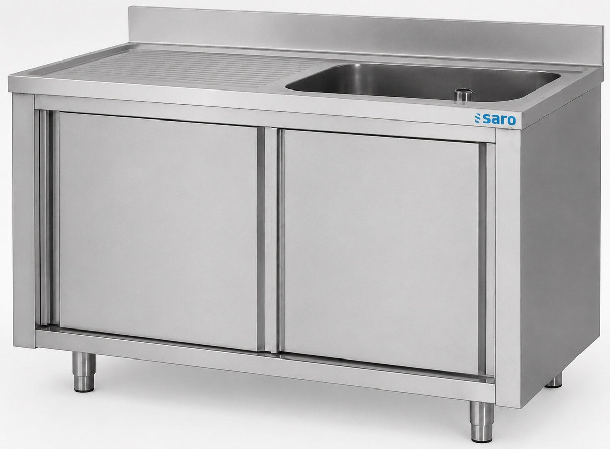 Saro sink cabinet 1200 mm, stainless steel, sliding doors, sink right