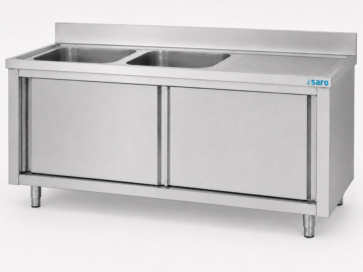Saro sink cabinet 2000 mm, stainless steel, sliding doors, 2 basins left