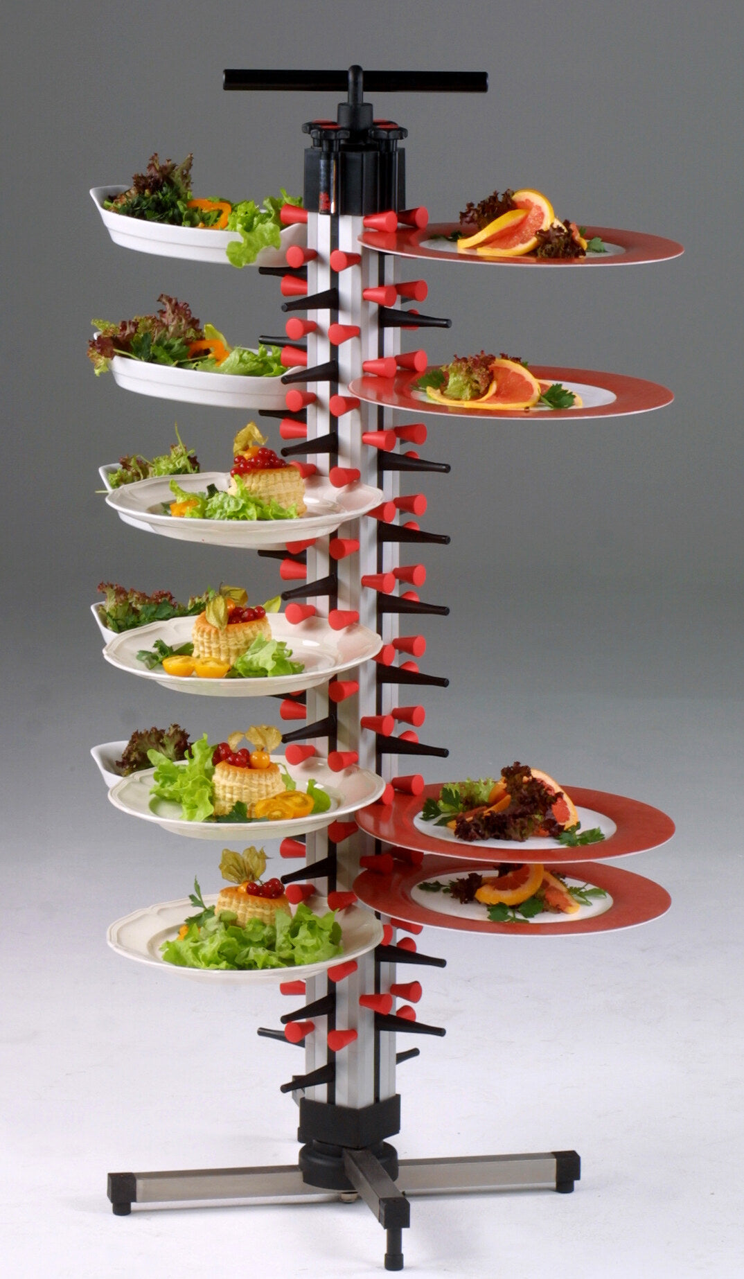 Saro TM-48 plate stacker, tabletop rack holding plated dishes
