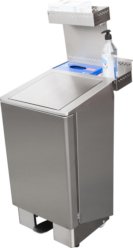 Saro APOLLO rubbish bin, hygiene attachment holding sanitiser and masks