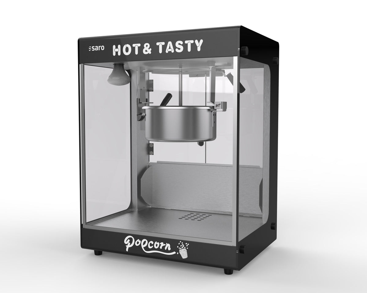 Saro JUGO popcorn machine, closer angled view of the kettle mechanism