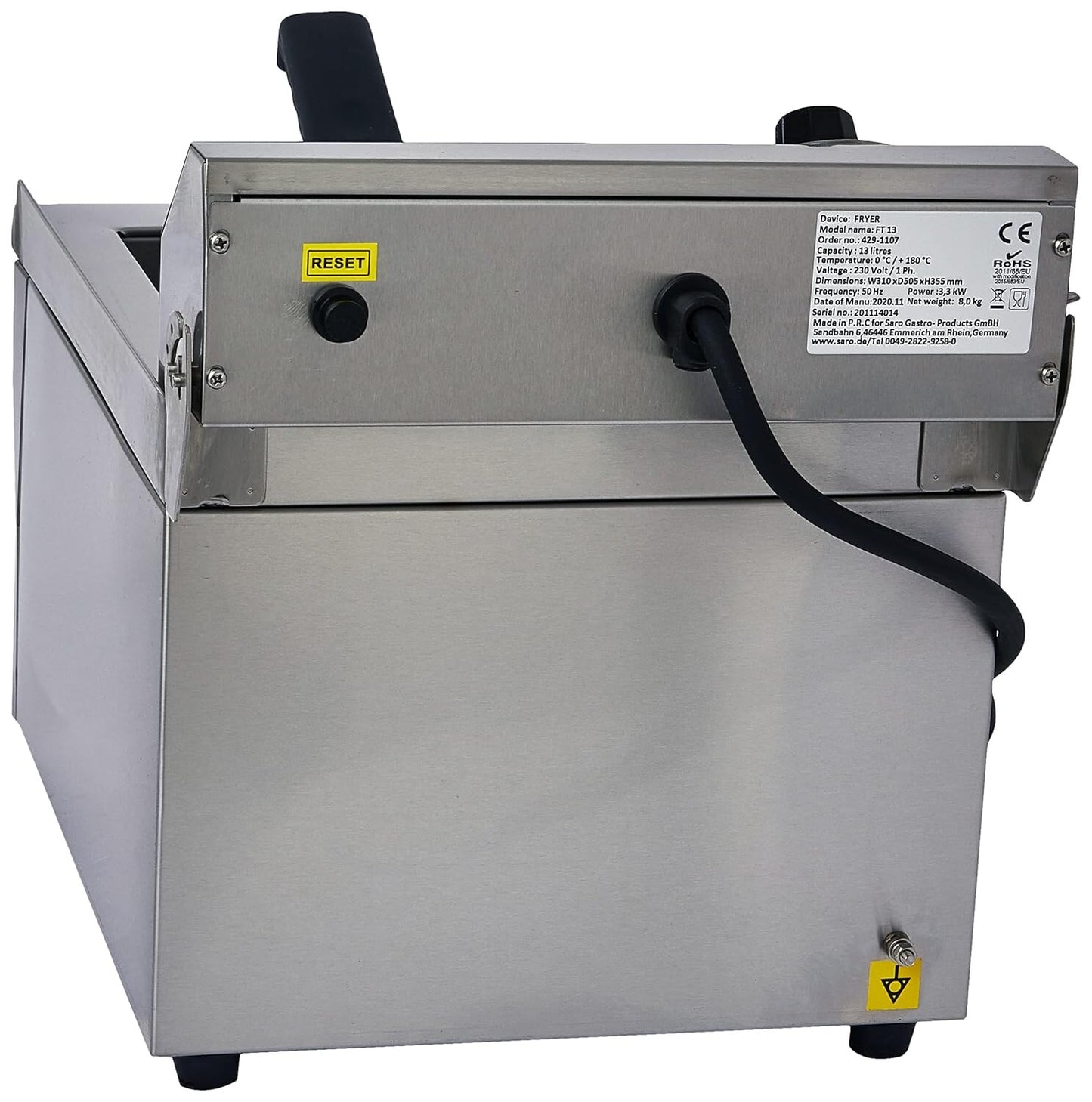 Saro FT 13 fryer, rear view with rating plate