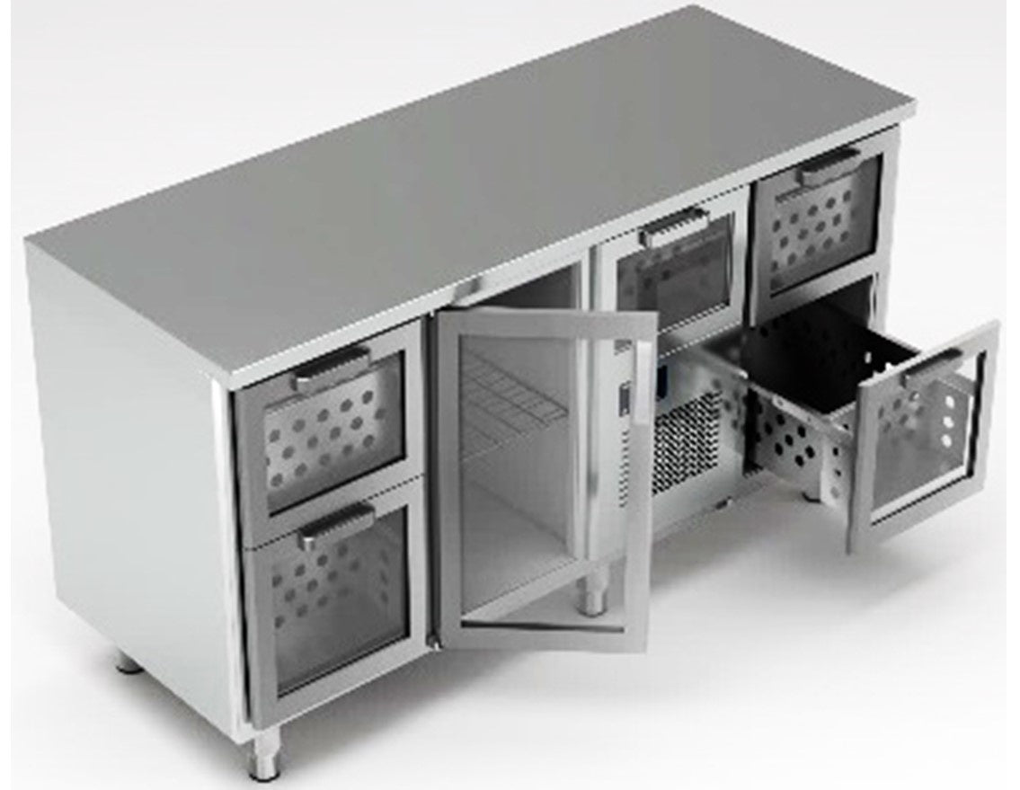 Refrigerated Bar Table, Glass Doors & Drawers, +2/+6°C