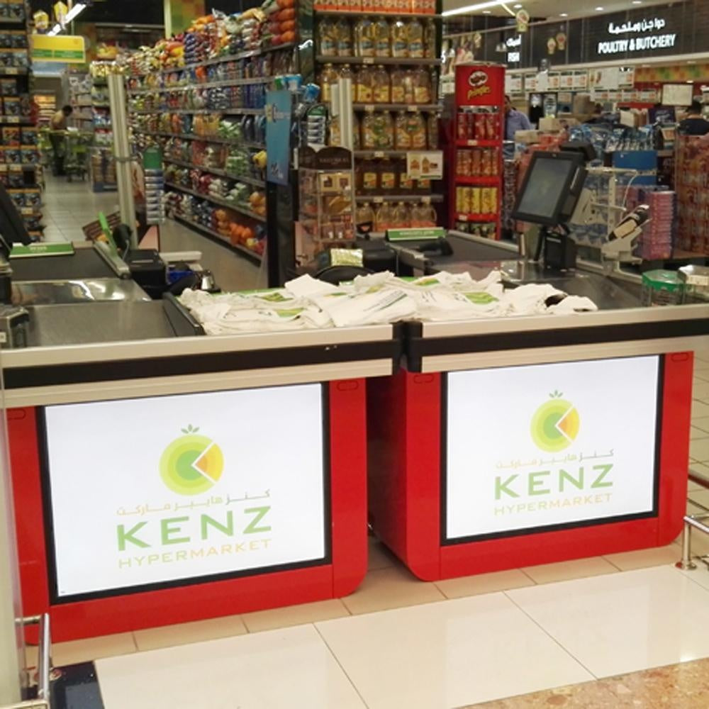 Quadra Checkout Counter, Motorized Conveyor Belt