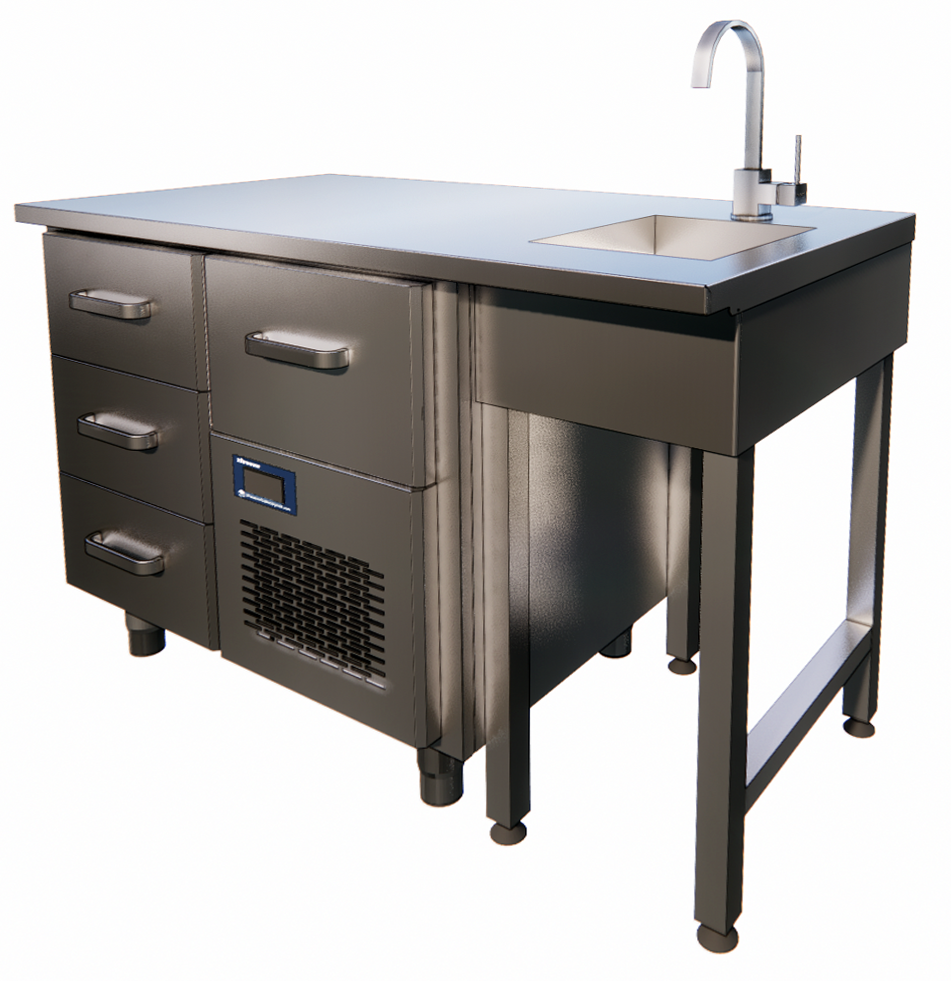 Refrigerated Table, 3 Drawers GN 1/1, Sink Right