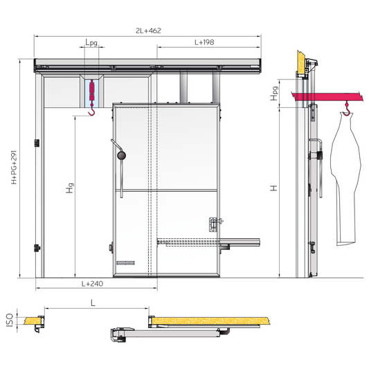 Cold Room Sliding Door, Rail Passage, 9 cm PUR