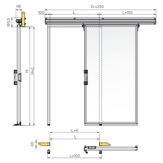 Isothermal Sliding Cold Room Door, Frameless, 70 mm
