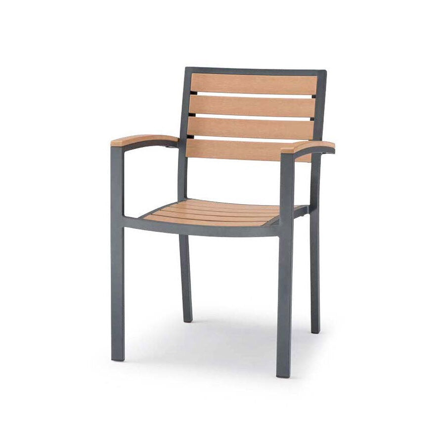 Outdoor Stackable Armchair, Aluminum, Teak Seat