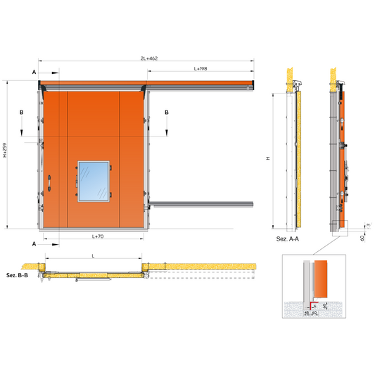 CA Cold Room Sliding Door, Hermetic, min -5°C