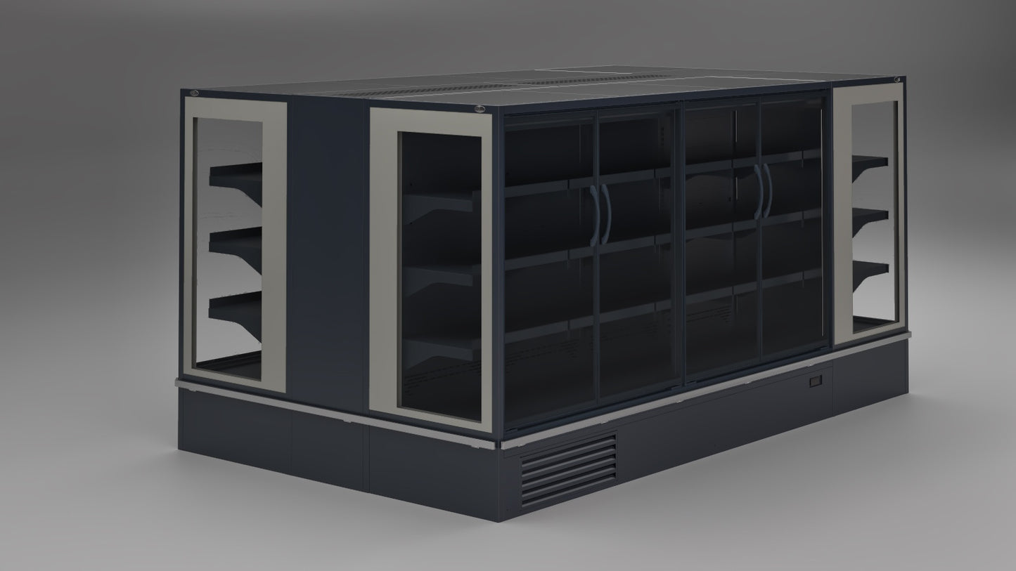 Semi-Vertical Multideck Display Cabinet, Glass Doors, 1650mm