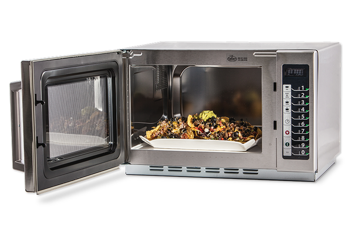 Menumaster RCS511TS microwave oven with food on a plate