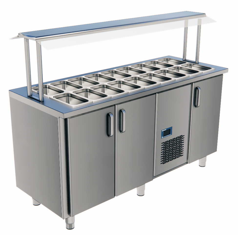 Saladette Counter, 4× GN 1/1, +2/+6°C, Glass Canopy
