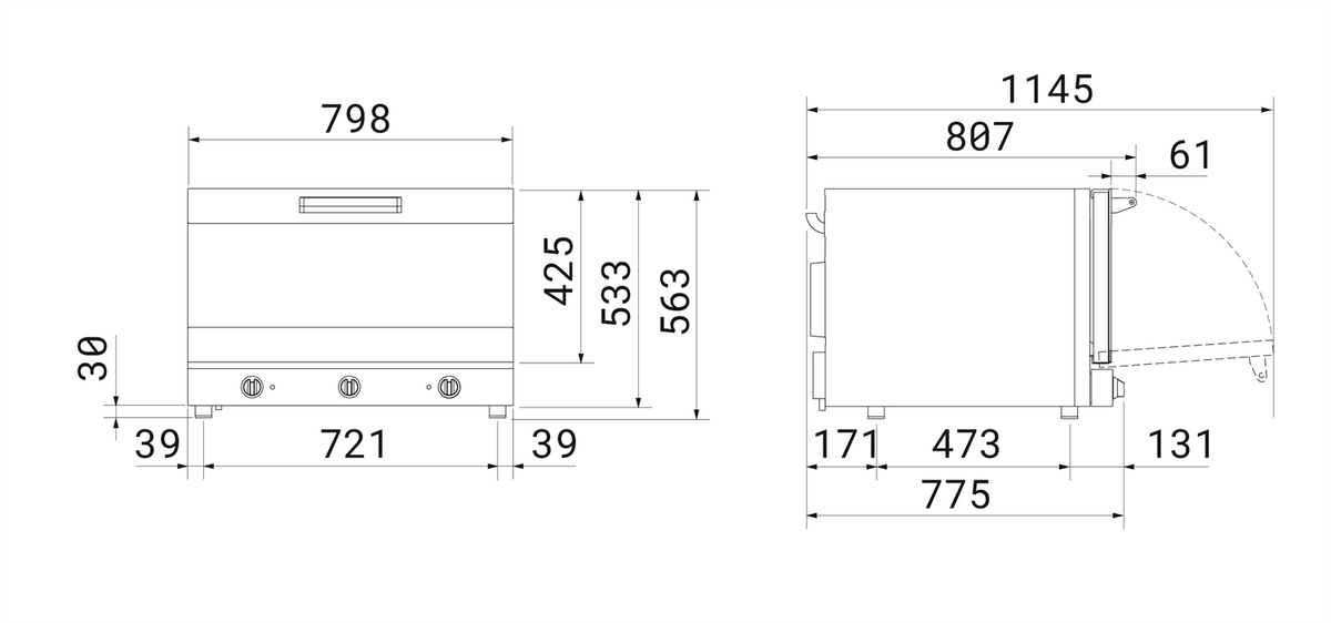 Smeg ALFA420H-2 convection oven, three-quarter view with door open
