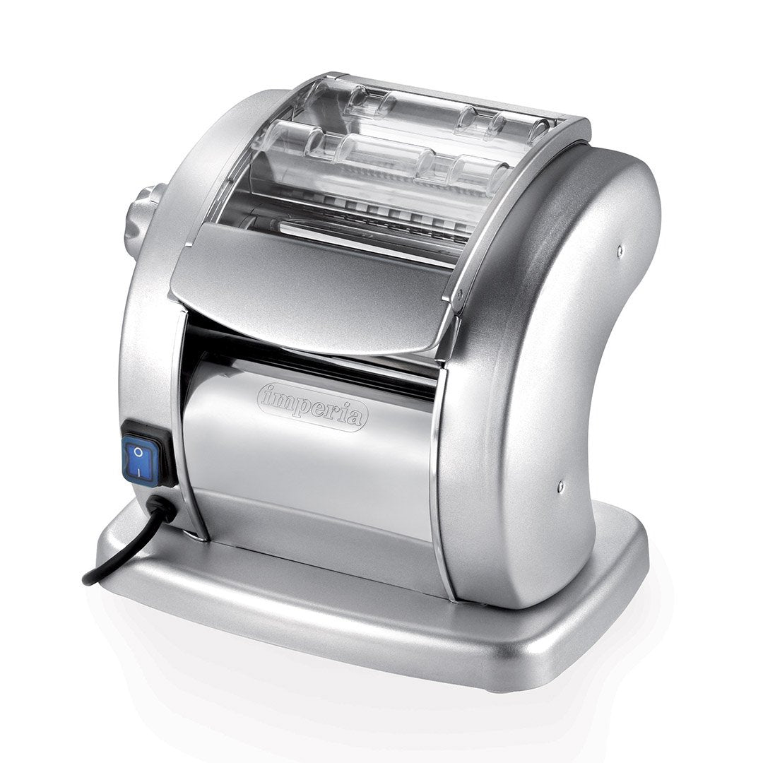 Imperia PastaPresto silver grey electric pasta machine, front view