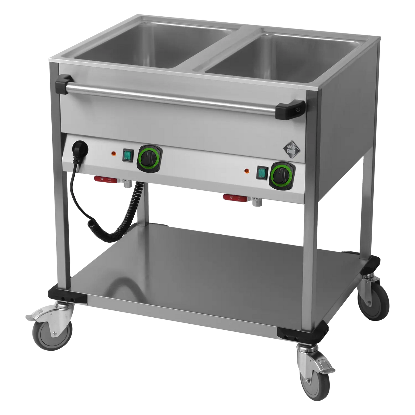 Bain marie trolley electric GN 2-1/1 controllers on longer side with rack | RM - BMPD 2120
