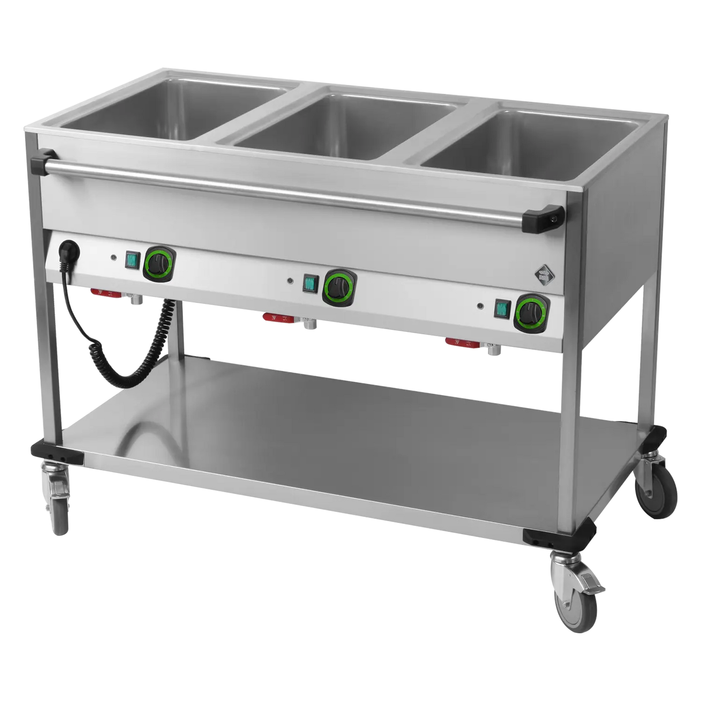 Bain marie trolley electric GN 3-1/1 controllers on longer side with rack | RM - BMPD 3120