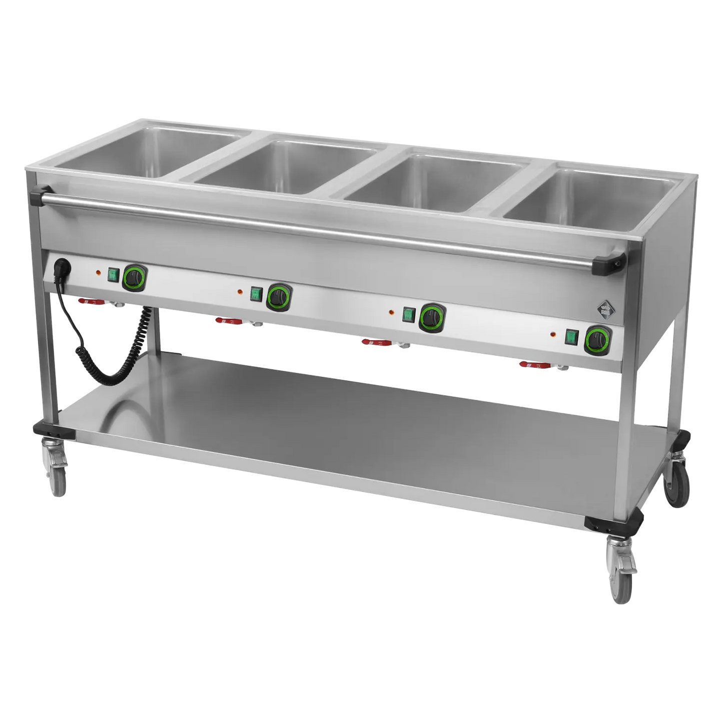 Bain marie trolley electric GN 4-1/1 controllers on longer side with rack | RM - BMPD 4120