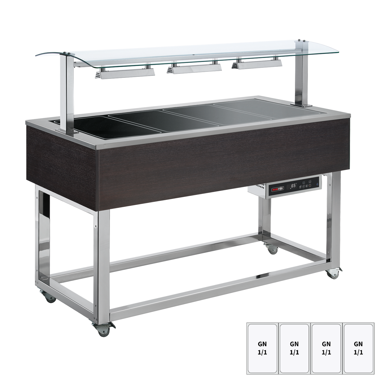 Food display island heated, glass ceramic GN 4-1/1 Wenge | REDFOX - ES BROWN+ 4W
