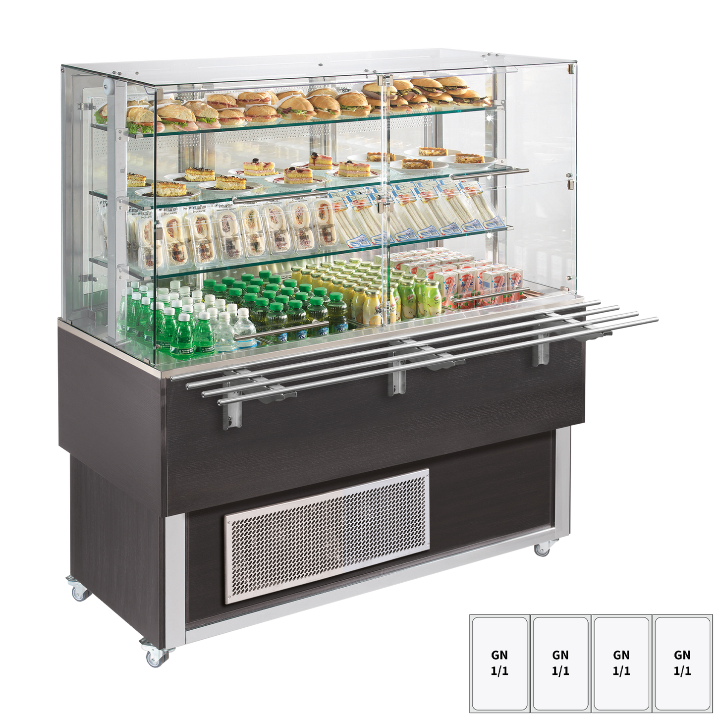 Chilled display unit GN 4-1/1 bottom cover, upwards opening, Wenge | REDFOX - ES PLATINUM+ 4W DF