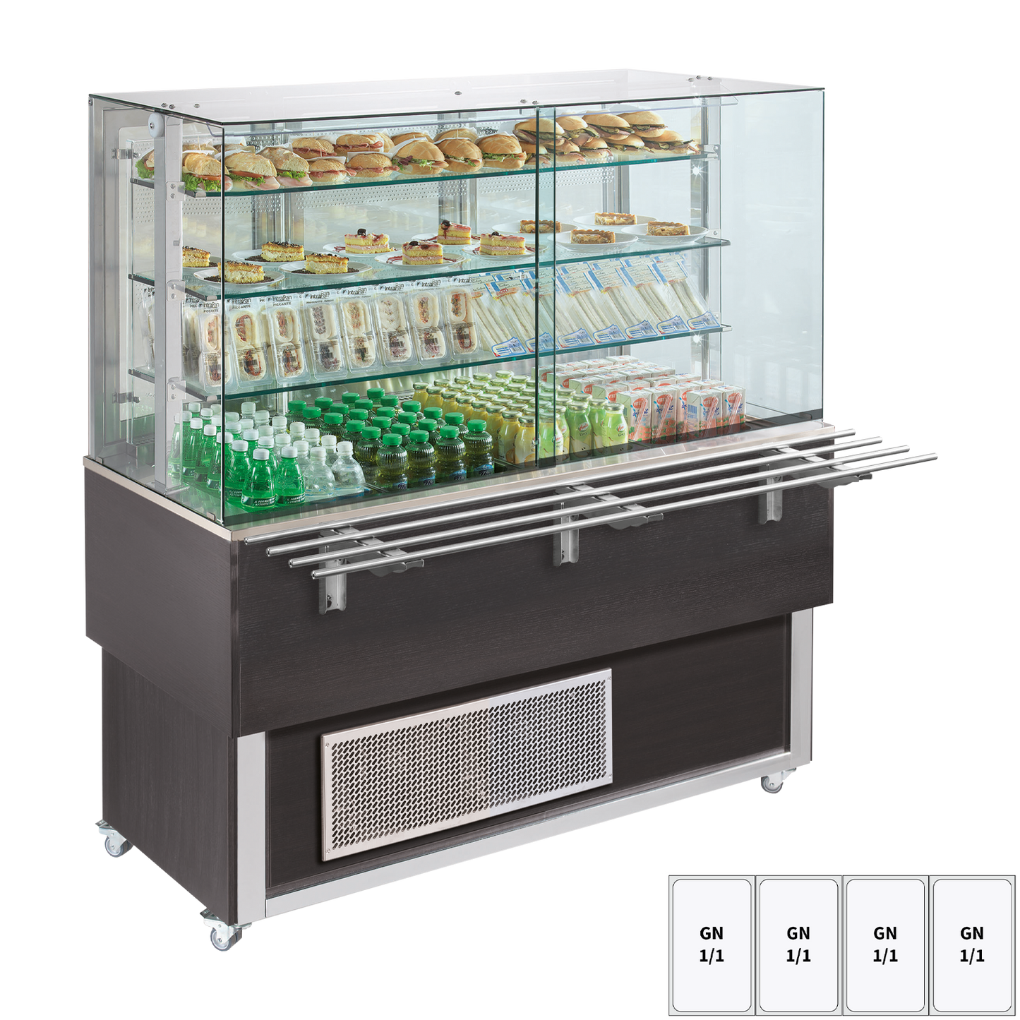 Chilled display unit GN 4-1/1 bottom cover, opening to the sides, Wenge | REDFOX - ES PLATINUM+ 4W DS