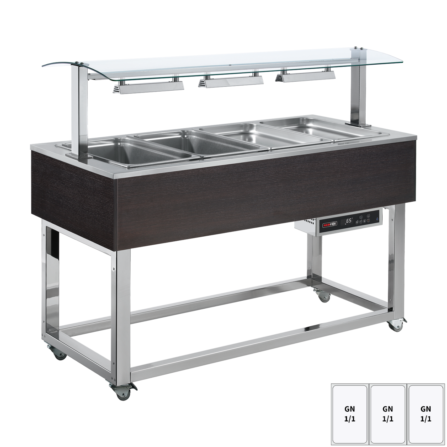 Food display island heated, bain marie tub GN 3-1/1 Wenge | REDFOX - ES RED+ 3W