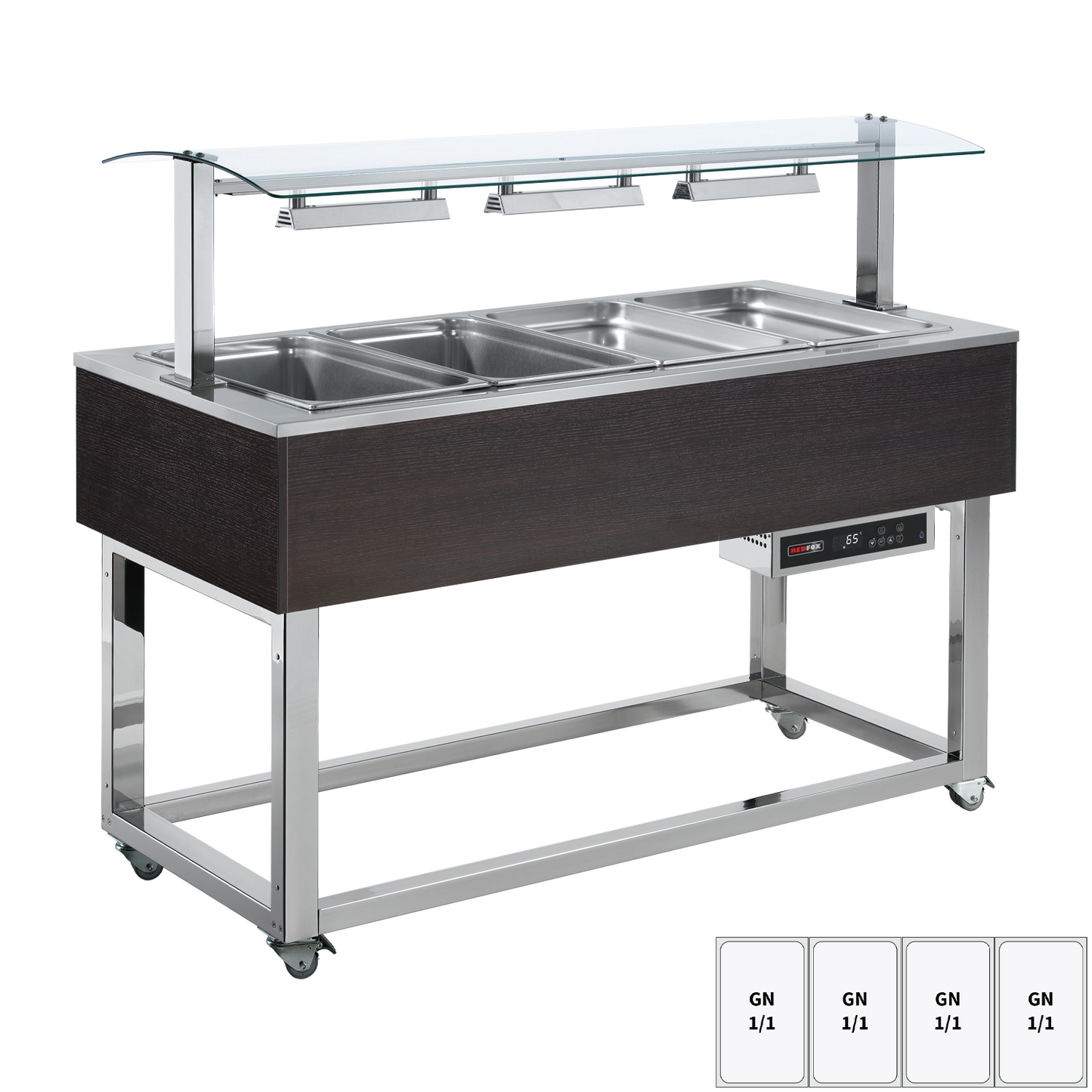 Food display island heated, bain marie tub GN 4-1/1 Wenge | REDFOX - ES RED+ 4W