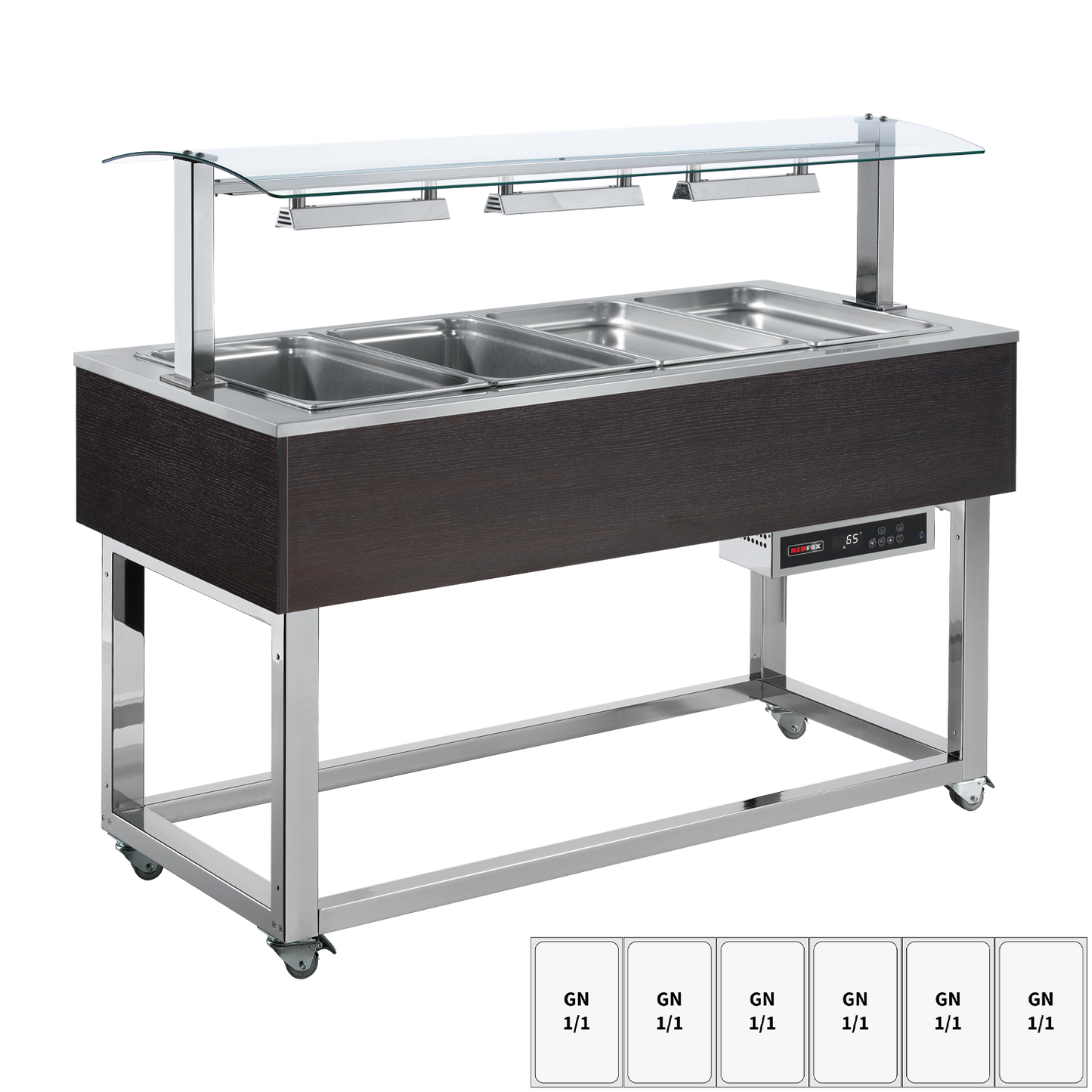 Food display island heated, bain marie tub GN 6-1/1 Wenge | REDFOX - ES RED+ 6W
