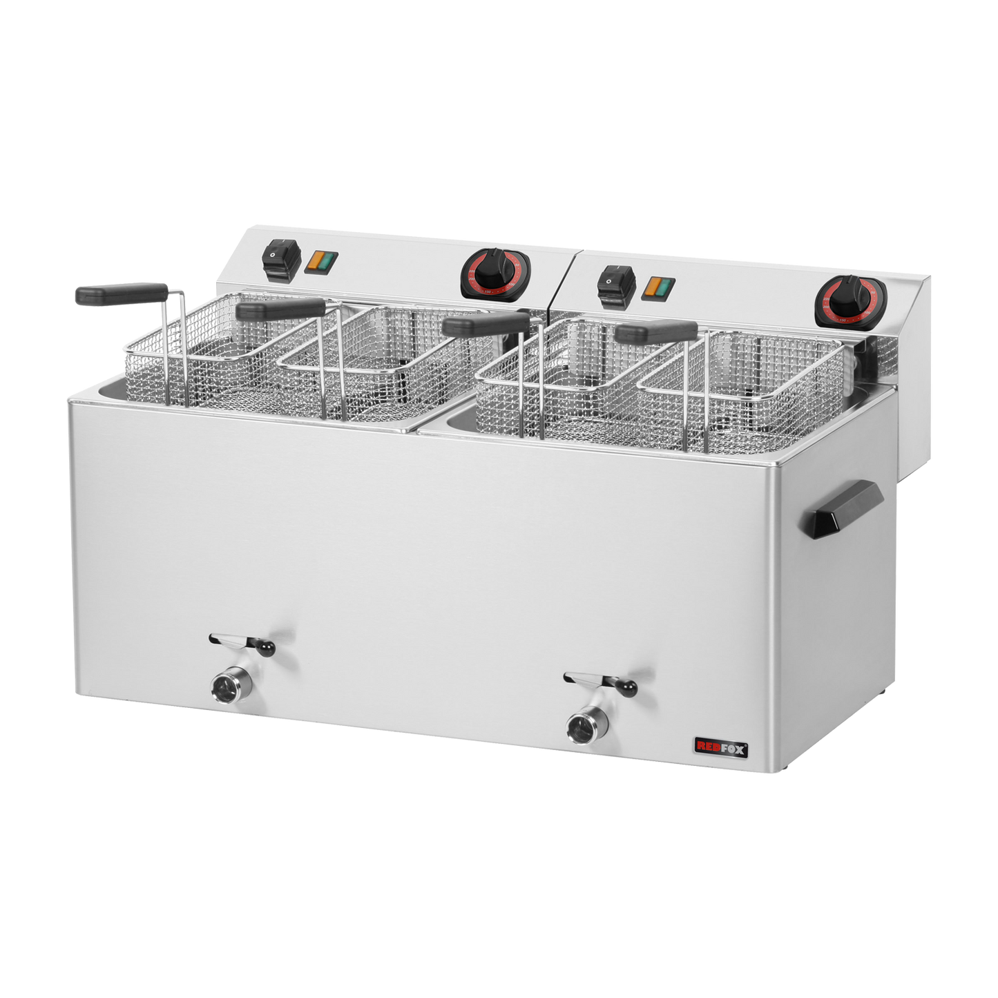 Electric double fryer 0.74 kW/l, 11+11 l tabletop with drain 400 V | REDFOX - FE 1010 TD