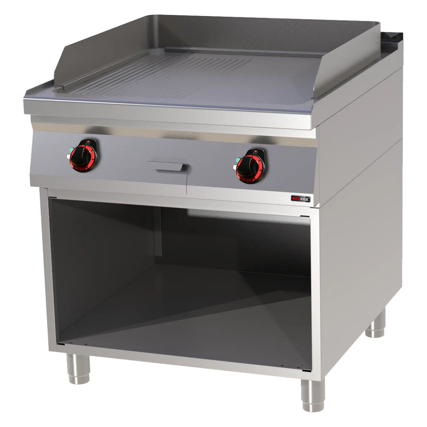 Fry-top griddle plate 71x65 electric combined on open cabinet 400 V | REDFOX - FTHR 90/80 E