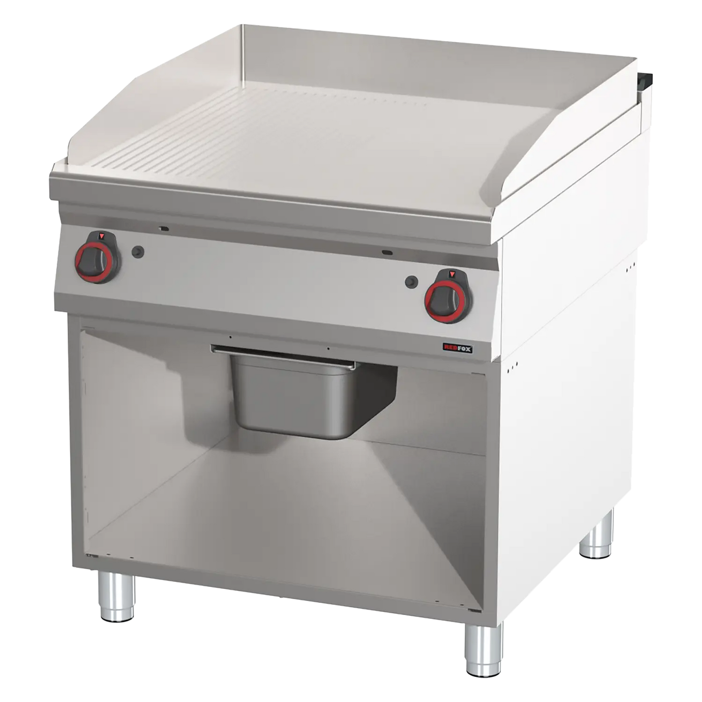 Fry-top griddle plate smooth/grooved chrom | REDFOX - FTHRC 90/80 G