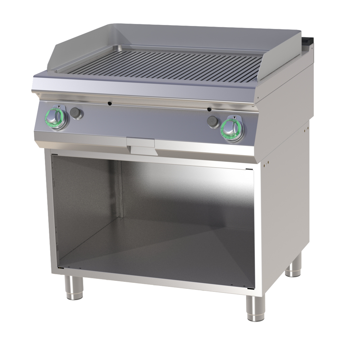 Fry-top griddle plate grooved on open cabinet | RM - FTR 780 G
