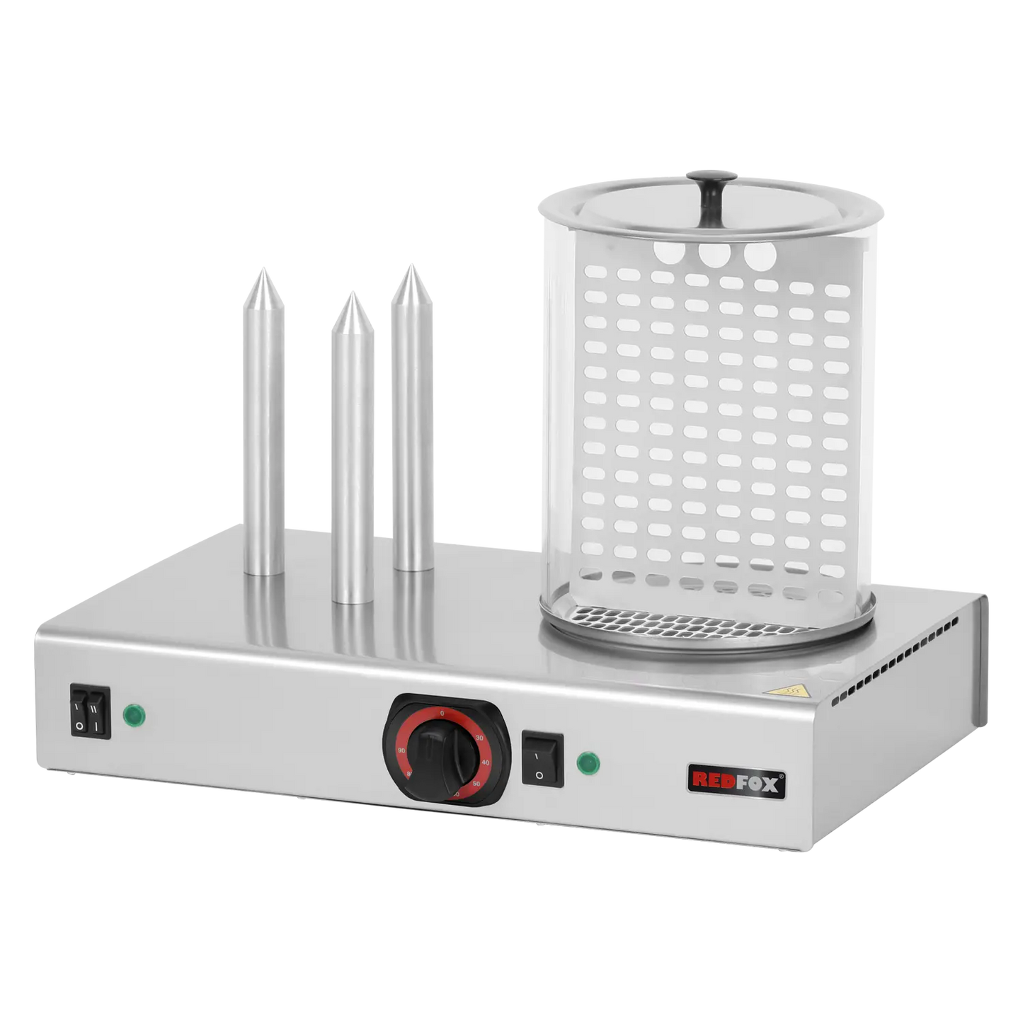 Hot dog machine warmer 3 spike with glass cylinder | REDFOX - HD 03 N