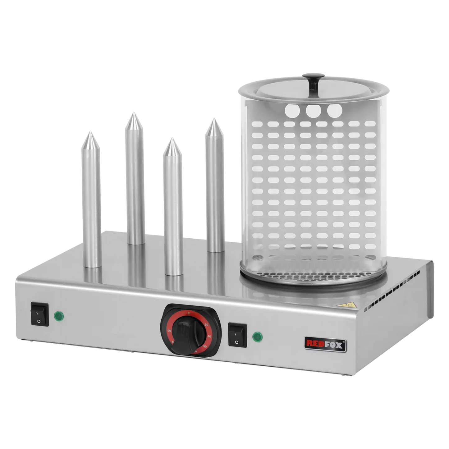 Hot dog machine warmer 4 spike with glass cylinder | REDFOX - HD 04 N