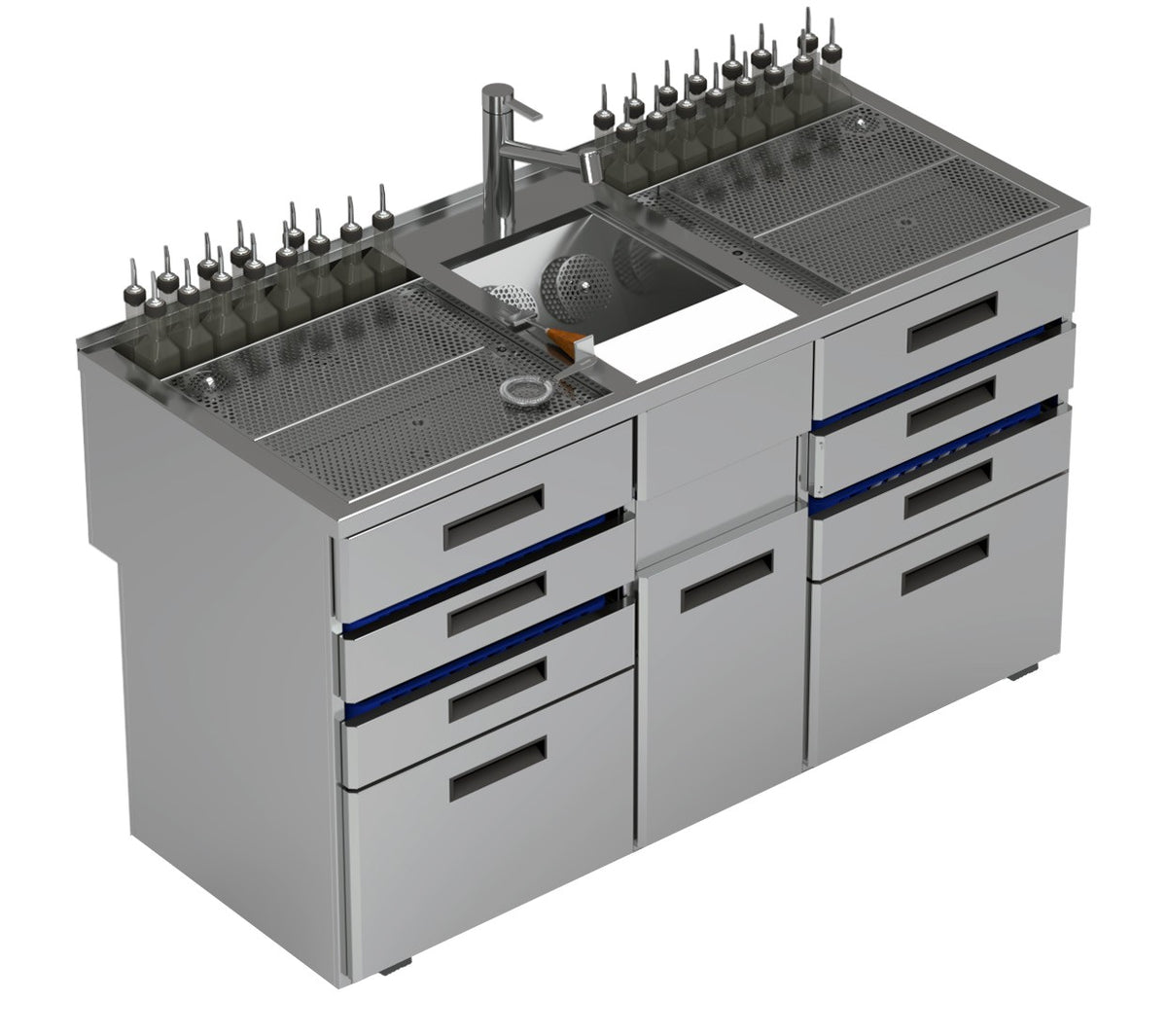 Vitrum bar sink module PL/SM.N.3-15 with glass rinser, twin drip trays and eight drawers