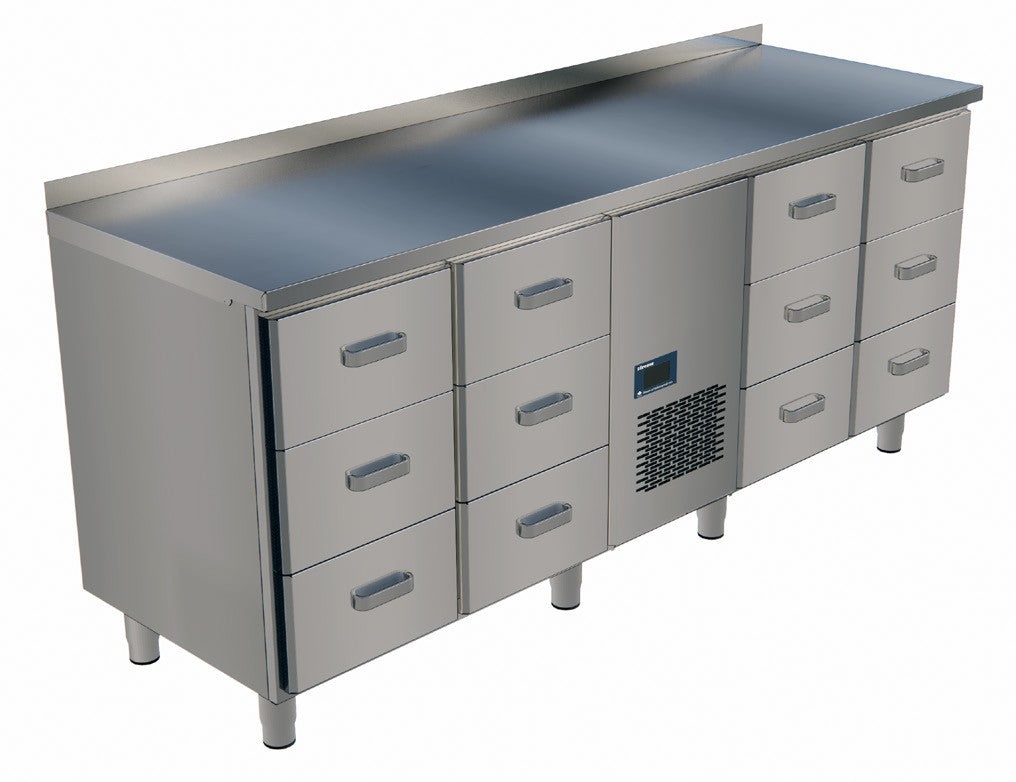 Vitrum cold table CT20.3.3.MB.3.3.B with four three-drawer GN 1/1-150 blocks
