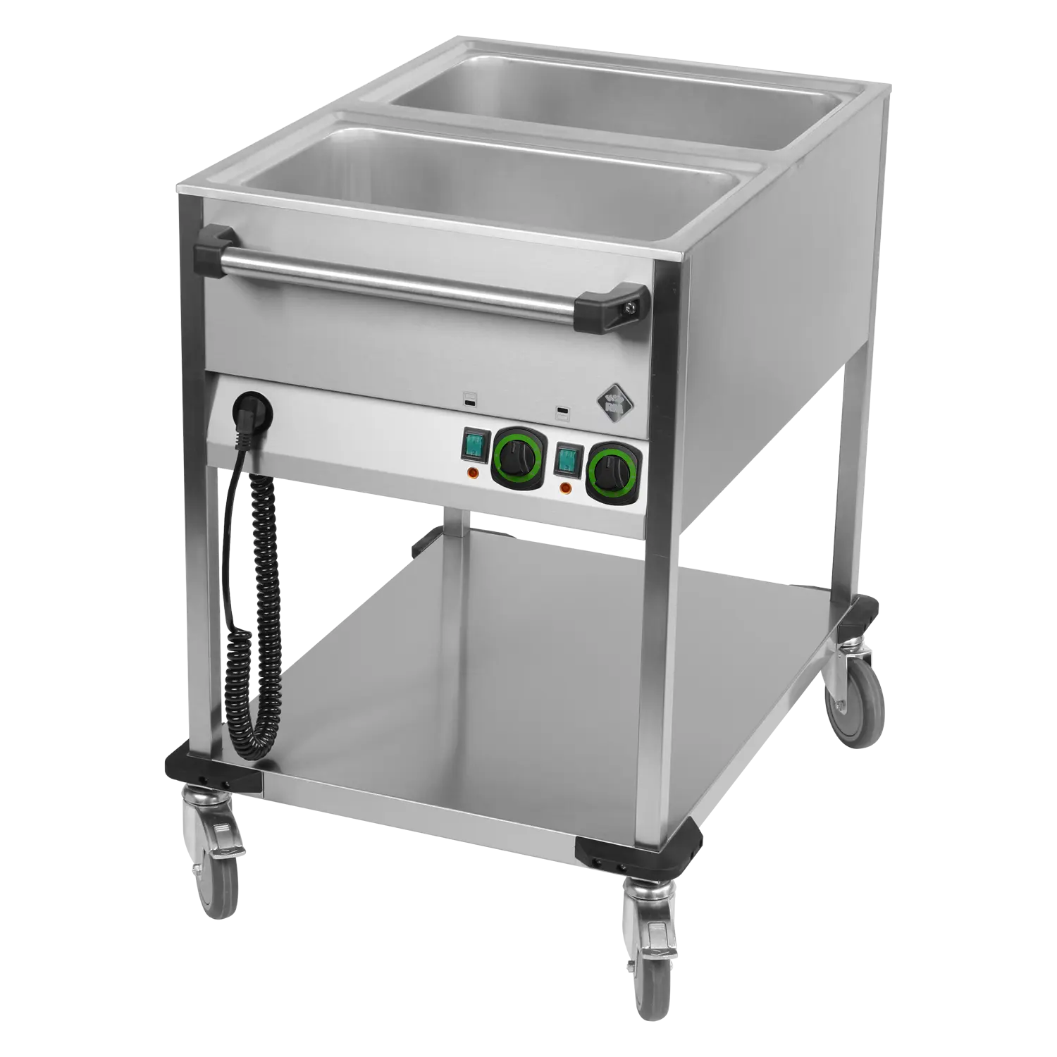 Bain marie trolley electric GN 2-1/1 controllers on shorter side with rack  | RM - BMPK 2120