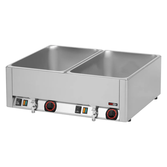 Bain marie electric 2x GN 1/1 - 150 counter top with drain tap | REDFOX - BMV 2115