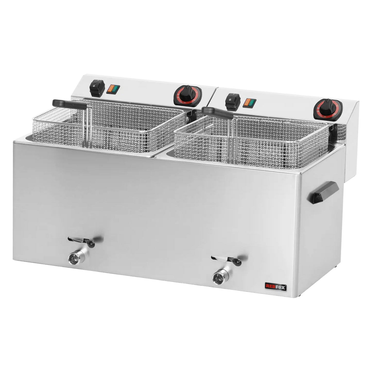 Electric fryer 2 baskets 0,74 kW/l, 11+11 l counter top drain tap 400 V | REDFOX - FE 1010 T