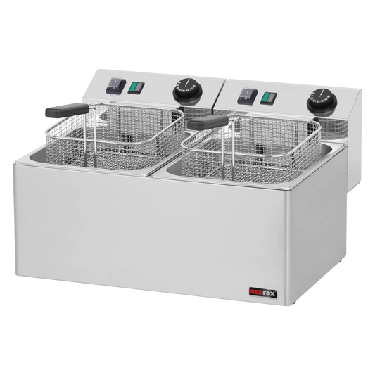 Electric fryer 2 baskets 0,38 kW/l, 8+8 l counter top 230 V | REDFOX - FE 77 E