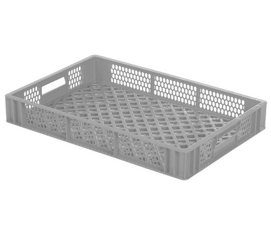 Saro BK 87 bakery crate, grey perforated stacking box