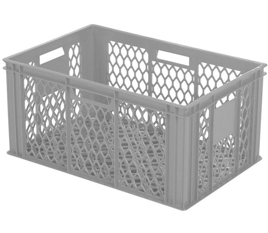 Saro BK250 bakery crate, grey perforated stacking box