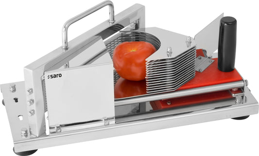 Saro SEVILLA tomato slicer, loaded with a tomato