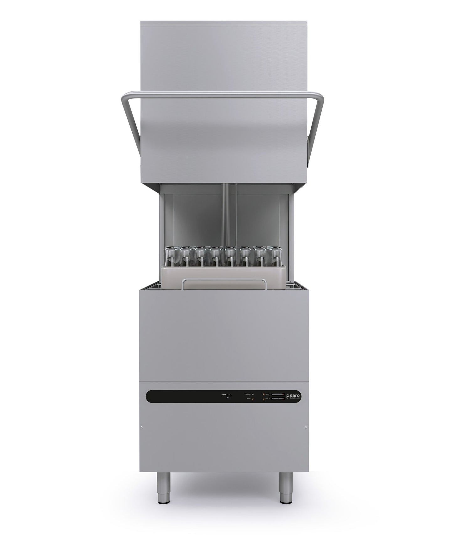 Saro BERLIN hood dishwasher, hood raised, wash arms visible