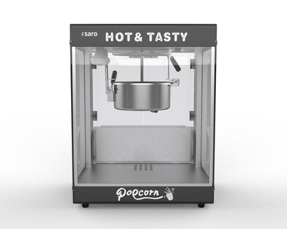 Saro JUGO popcorn machine, front view with the popping kettle