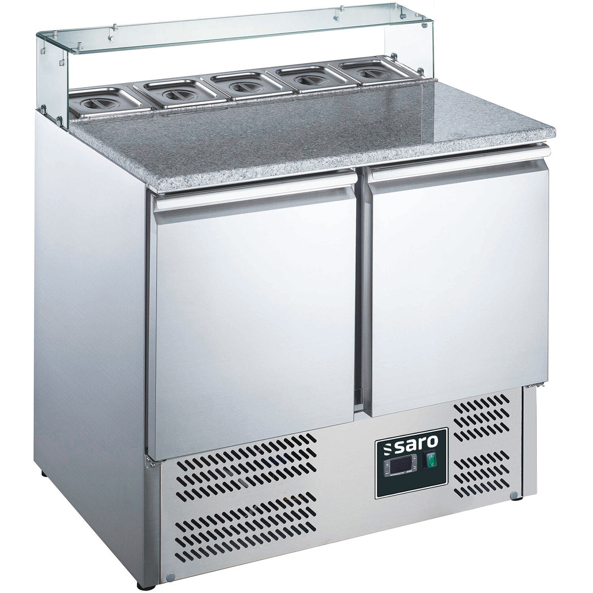 Saro EPS 900 G pizza prep table with glass top, granite