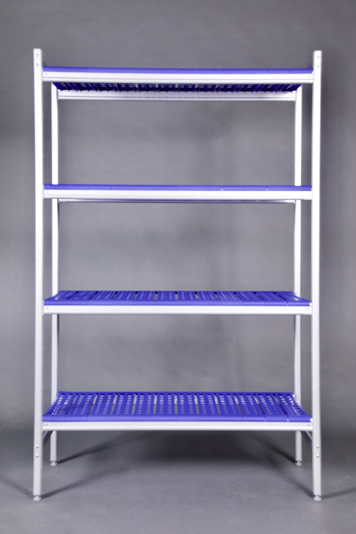 Saro aluminium shelving unit, 4 shelves, flat pack