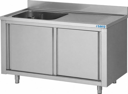 Saro sink cabinet 1400 mm, stainless steel, sliding doors, sink left