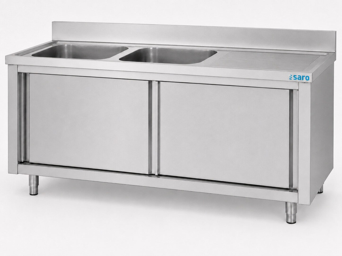 Saro sink cabinet 2000 mm, stainless steel, sliding doors, 2 basins left