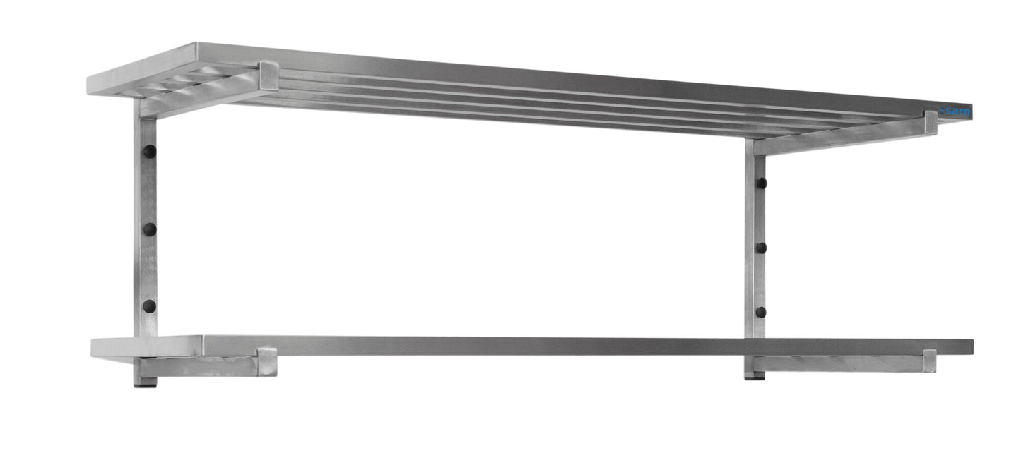 Saro wall shelf with struts, 2 shelves, 1000 mm, stainless steel